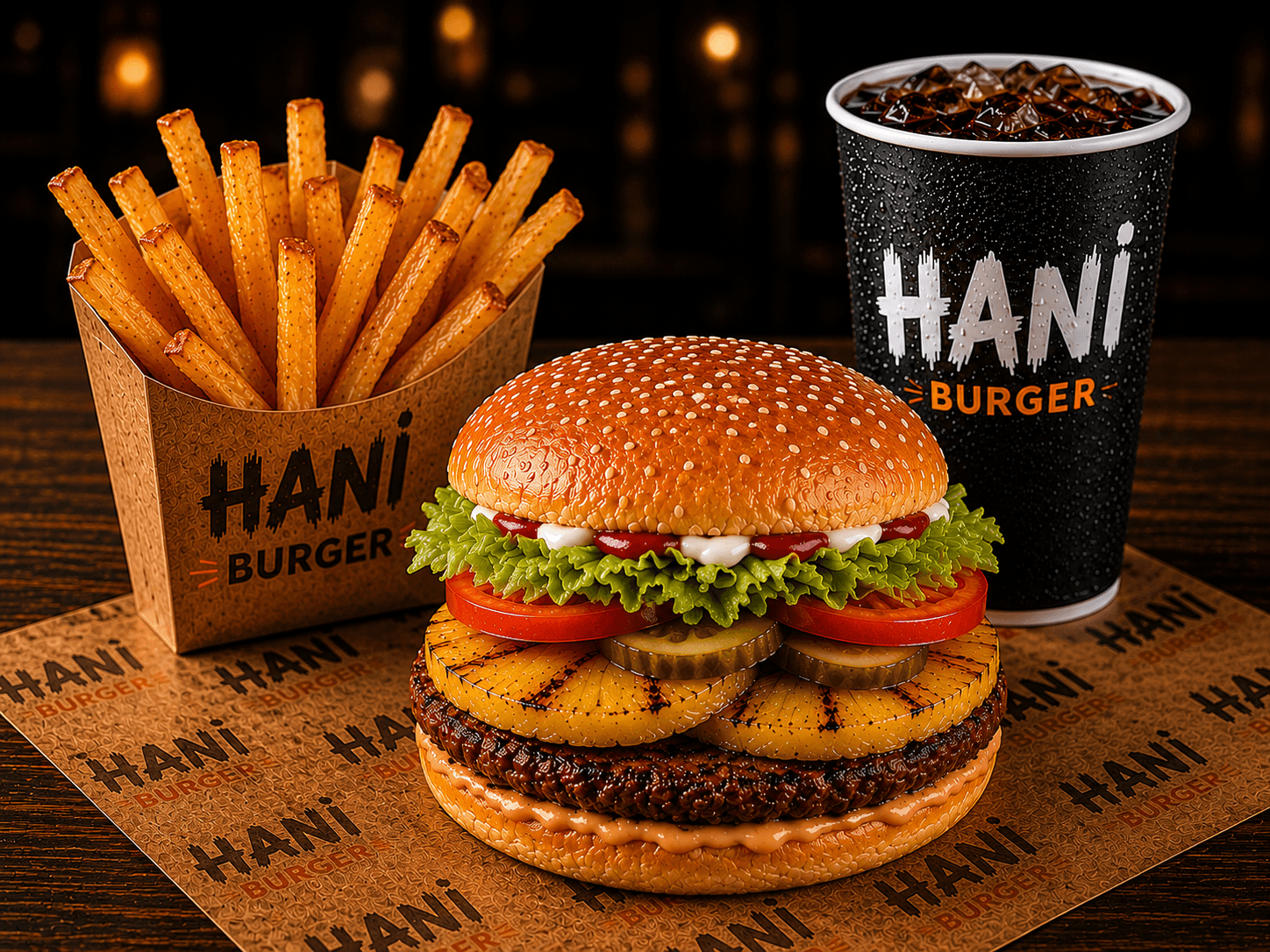 Ananaslı Burger + Patates + İçecek